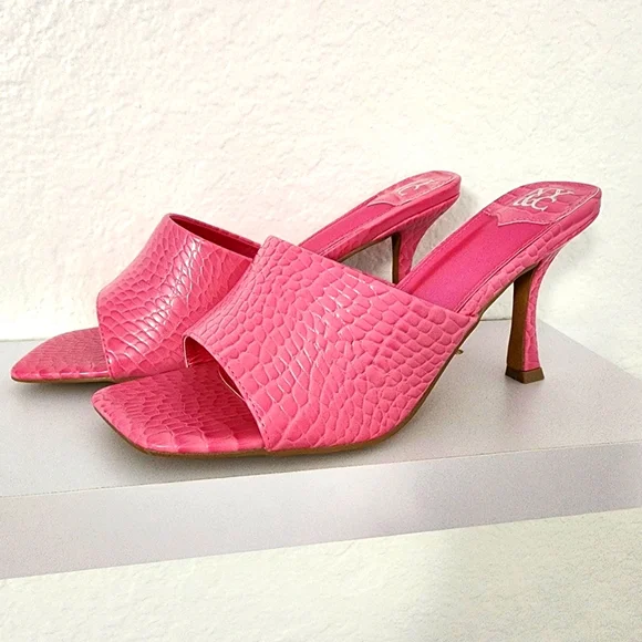 New York & Company Women's New Pink Delara Croc Embossed Heeled Sandal. Size 8.5 - Picture 1 of 10
